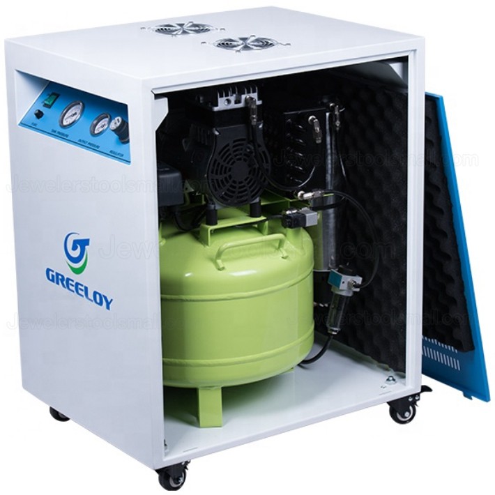 Greeloy® GA-81XY Oilless Air Compressor With Drier and Silent Cabinet for Jewelry Making Lab Automation Fields